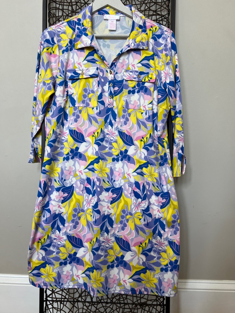 Stella Parker Collection Golf Swim pickleball Dress Tropical Blue Pink Yellow M